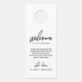 Whimsical Calligraphy Hotel Wedding Guest Deurhanger (Achterkant)