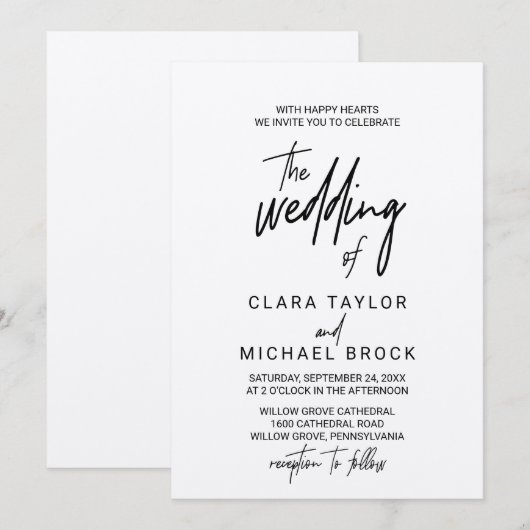 Whimsical Calligraphy Kraft the Wedding of Kaart (Voorkant / Achterkant)