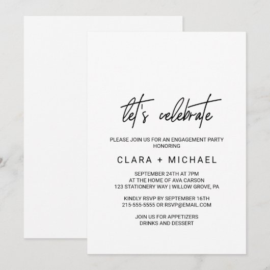 Whimsical Calligraphy Let's Celebrate Kaart (Voorkant / Achterkant)