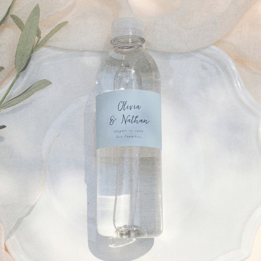 Whimsical Calligraphy Minimal Retro Blue Wedding Waterfles Etiket