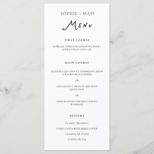 Whimsical Calligraphy Minimalist Wedding Menu (Voorkant)
