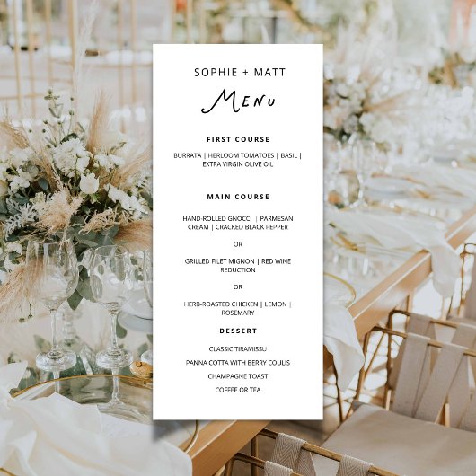 Whimsical Calligraphy Minimalist Wedding Menu