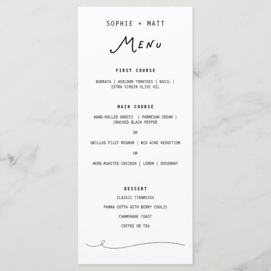 Whimsical Calligraphy Minimalist Wedding Menu (Voorkant)