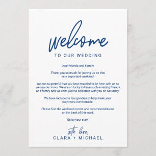 Whimsical Calligraphy Navy Wedding Welcome Letter Programmakaart