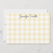 Whimsical Calligraphy Pastel Lemon Yellow Gingham Notitiekaartje (Voorkant)