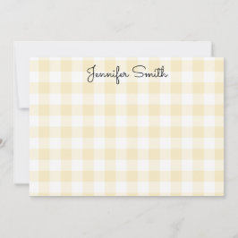 Whimsical Calligraphy Pastel Lemon Yellow Gingham Notitiekaartje