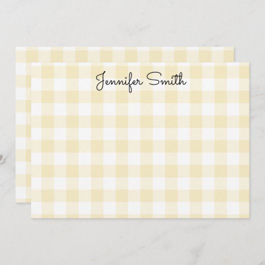 Whimsical Calligraphy Pastel Lemon Yellow Gingham Notitiekaartje (Voorkant / Achterkant)