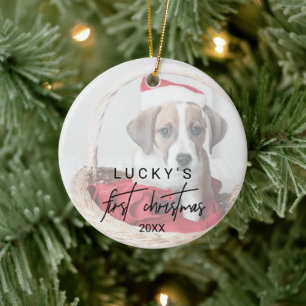 Whimsical Calligraphy Pet First Kerstmis Keramisch Ornament