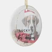 Whimsical Calligraphy Pet First Kerstmis Keramisch Ornament (Rechts)