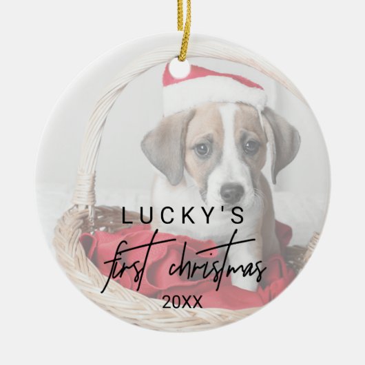 Whimsical Calligraphy Pet First Kerstmis Keramisch Ornament (Voorkant)