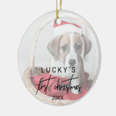 Whimsical Calligraphy Pet First Kerstmis Keramisch Ornament (Links)