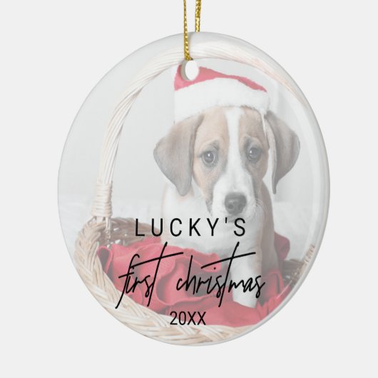 Whimsical Calligraphy Pet First Kerstmis Keramisch Ornament (Links)