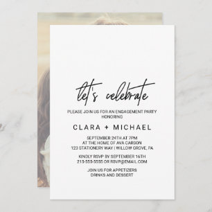 Whimsical Calligraphy Photo Back Let's Celebrate Kaart