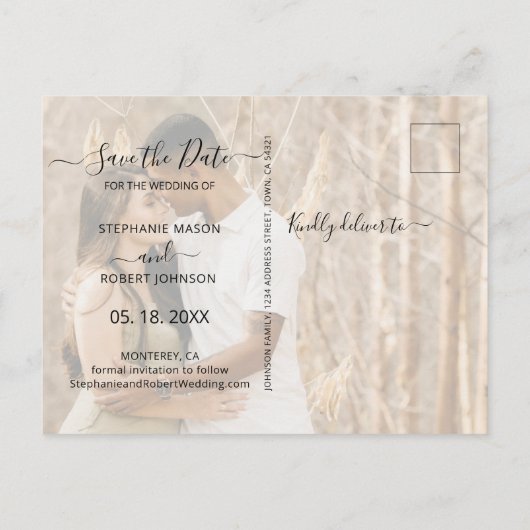 Whimsical Calligraphy Photo Collage Save the Date Uitnodiging Briefkaart (Achterkant)