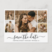Whimsical Calligraphy Photo Collage Save the Date Uitnodiging Briefkaart (Voorkant)