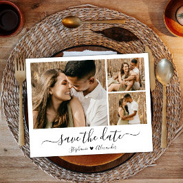 Whimsical Calligraphy Photo Collage Save the Date Uitnodiging Briefkaart