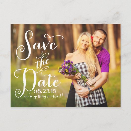 Whimsical Calligraphy Photo Save the Date Briefkaa Aankondigingskaart (Voorkant)