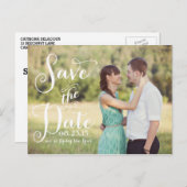 Whimsical Calligraphy Photo Save the Date Briefkaa Aankondigingskaart (Voorkant / Achterkant)