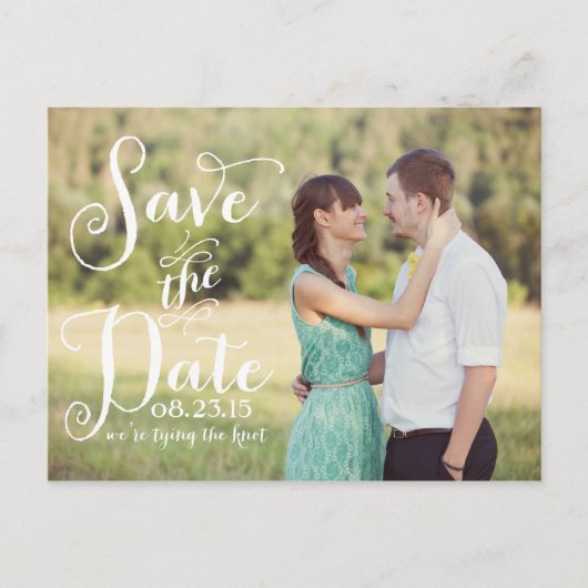 Whimsical Calligraphy Photo Save the Date Briefkaa Aankondigingskaart (Voorkant)