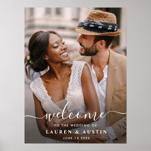 Whimsical Calligraphy Photo Weddenschap Welkomstte Poster (Voorkant)
