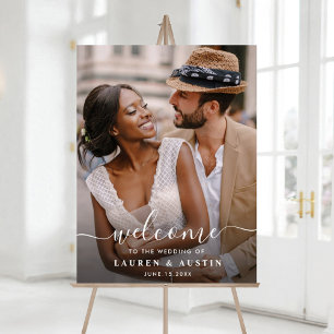 Whimsical Calligraphy Photo Weddenschap Welkomstte Poster