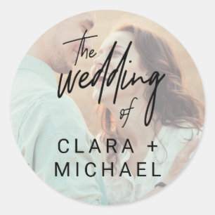 Whimsical Calligraphy Photo Wedding Envelope Seals Ronde Sticker