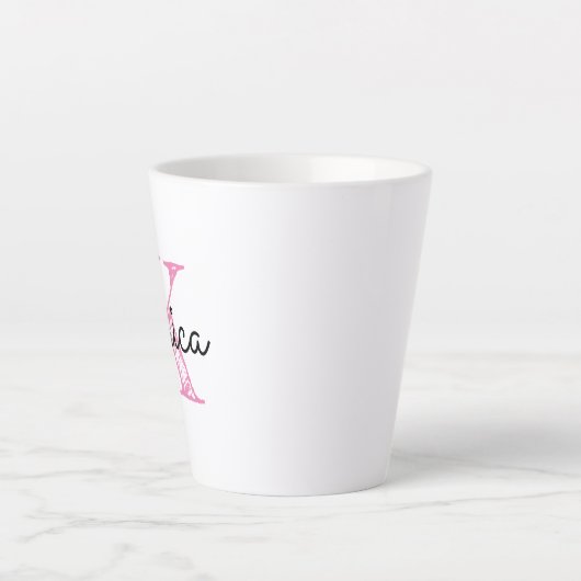 Whimsical Calligraphy Pink and Black Monogram Latte Mok (Voorkant)
