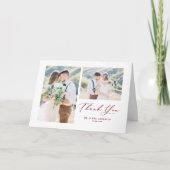 Whimsical Calligraphy Red Photo Collage Wedding Bedankkaart (Voorkant)