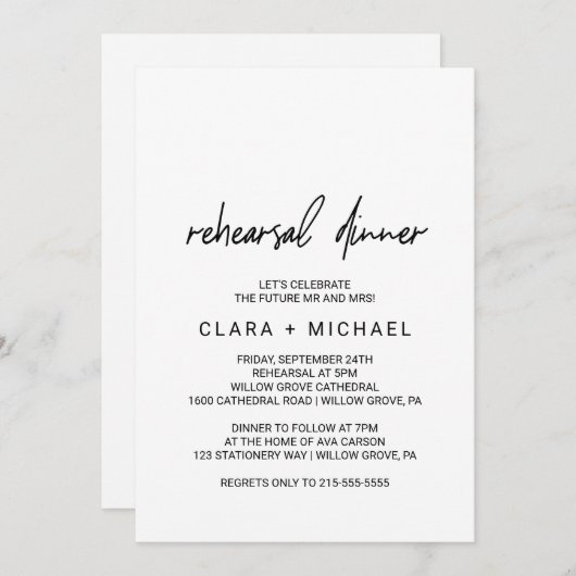 Whimsical Calligraphy Rehearsal Dinner Kaart (Voorkant / Achterkant)