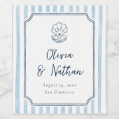 Whimsical Calligraphy Retro Blue Stripes Wedding Wijn Etiket (Enkel label)