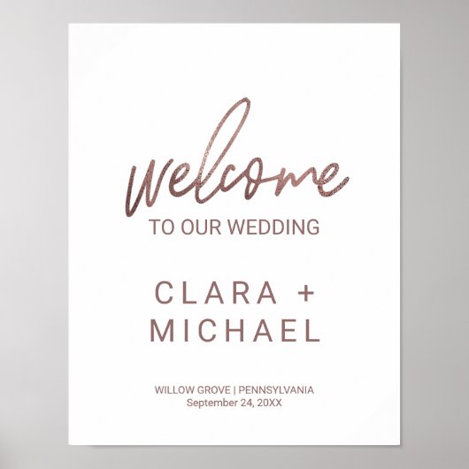 Whimsical Calligraphy Roos Gold Welcome Wedding Poster (Voorkant)