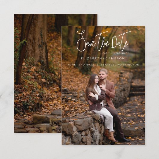Whimsical Calligraphy Trouwfoto Verloving Save The Date (Voorkant / Achterkant)