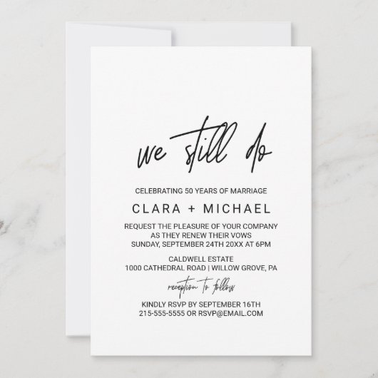 Whimsical Calligraphy Vow Renewal Kaart (Voorkant)