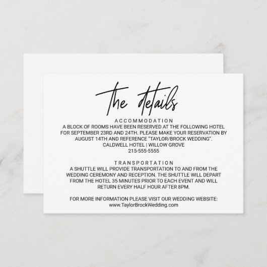 Whimsical Calligraphy Wedding Details Kaart (Voorkant / Achterkant)