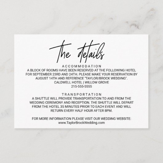 Whimsical Calligraphy Wedding Details Kaart (Voorkant)