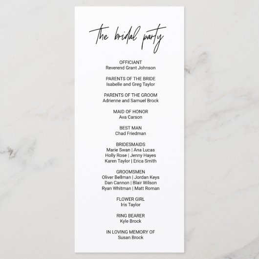 Whimsical Calligraphy Wedding Programmakaart (Achterkant)