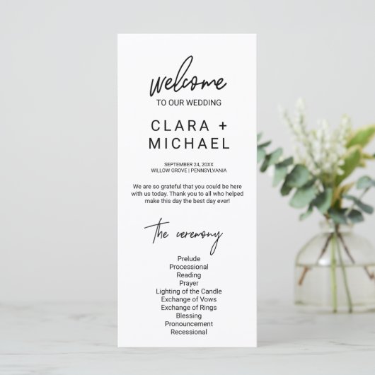 Whimsical Calligraphy Wedding Programmakaart (Staand voorkant)