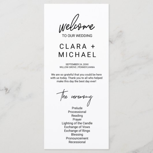 Whimsical Calligraphy Wedding Programmakaart (Voorkant)