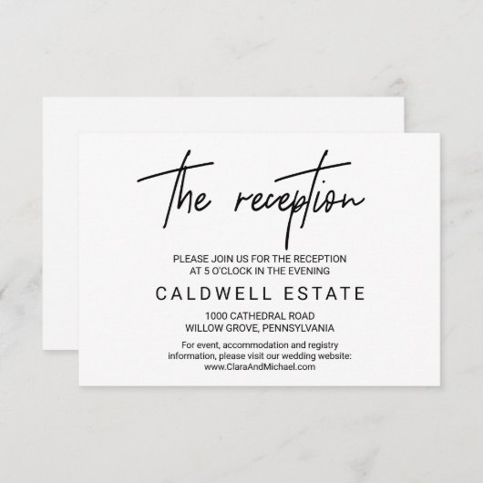 Whimsical Calligraphy Wedding Reception Kaart (Voorkant / Achterkant)