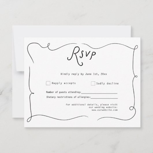 Whimsical Calligraphy Wedding RSVP Card (Voorkant)