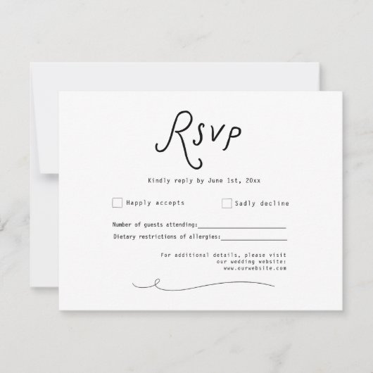 Whimsical Calligraphy Wedding RSVP Card Minimalist Kaartje (Voorkant)