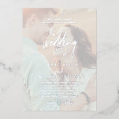 Whimsical Calligraphy | Zilverfolie Fotobruiloft Folie Uitnodiging (Voorkant)