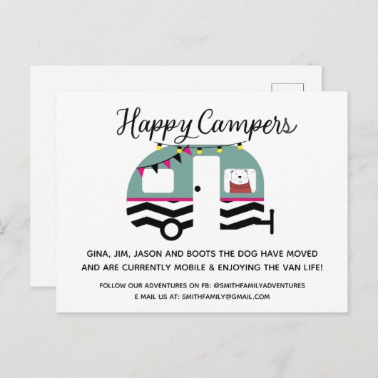 Whimsical Camper String Lights Bewegende Aankondig Aankondigingskaart (Voorkant / Achterkant)