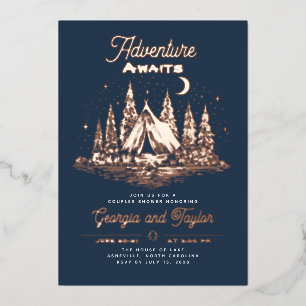 Whimsical Camping Koppels Bruiloftsfeest Avontuur Folie Uitnodiging