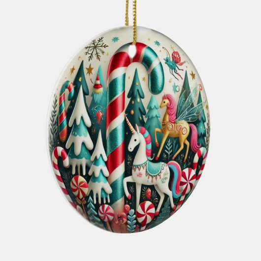 Whimsical Candy Cane Forest Kerstversiering – P Keramisch Ornament (Rechts)