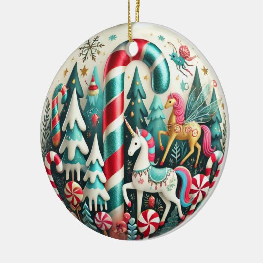 Whimsical Candy Cane Forest Kerstversiering – P Keramisch Ornament (Links)