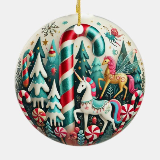 Whimsical Candy Cane Forest Kerstversiering – P Keramisch Ornament (Achterkant)