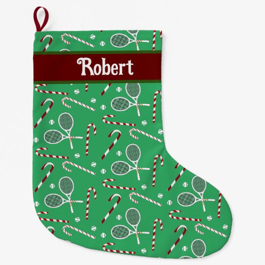 Whimsical Candy Cane Kerstfeestdag Tennis Grote Kerstsok (Voorkant)