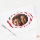 Whimsical Candy Cane Stripe Holiday Photo Ovale Sticker (Envelop)