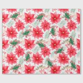 Whimsical Candy Canes & Poinsettias Kerstmis Cadeaupapier (Vlak)